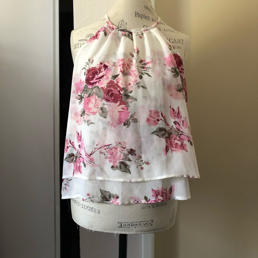 Floral High-Neck Tank Top